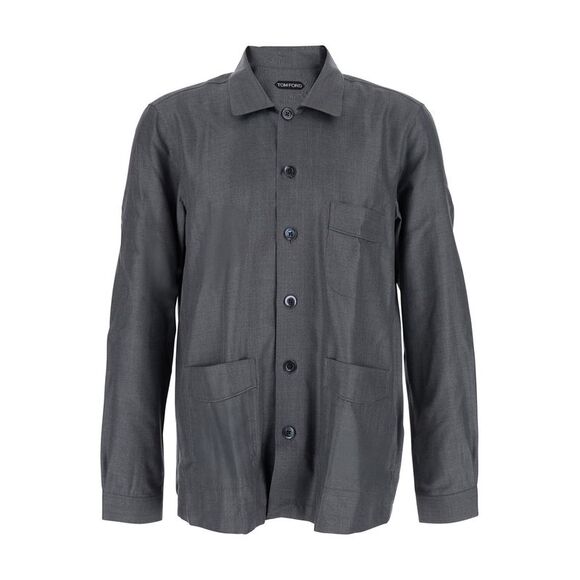 Tom Ford Men Grey Shirt With Chest Pocket In Silk Man
